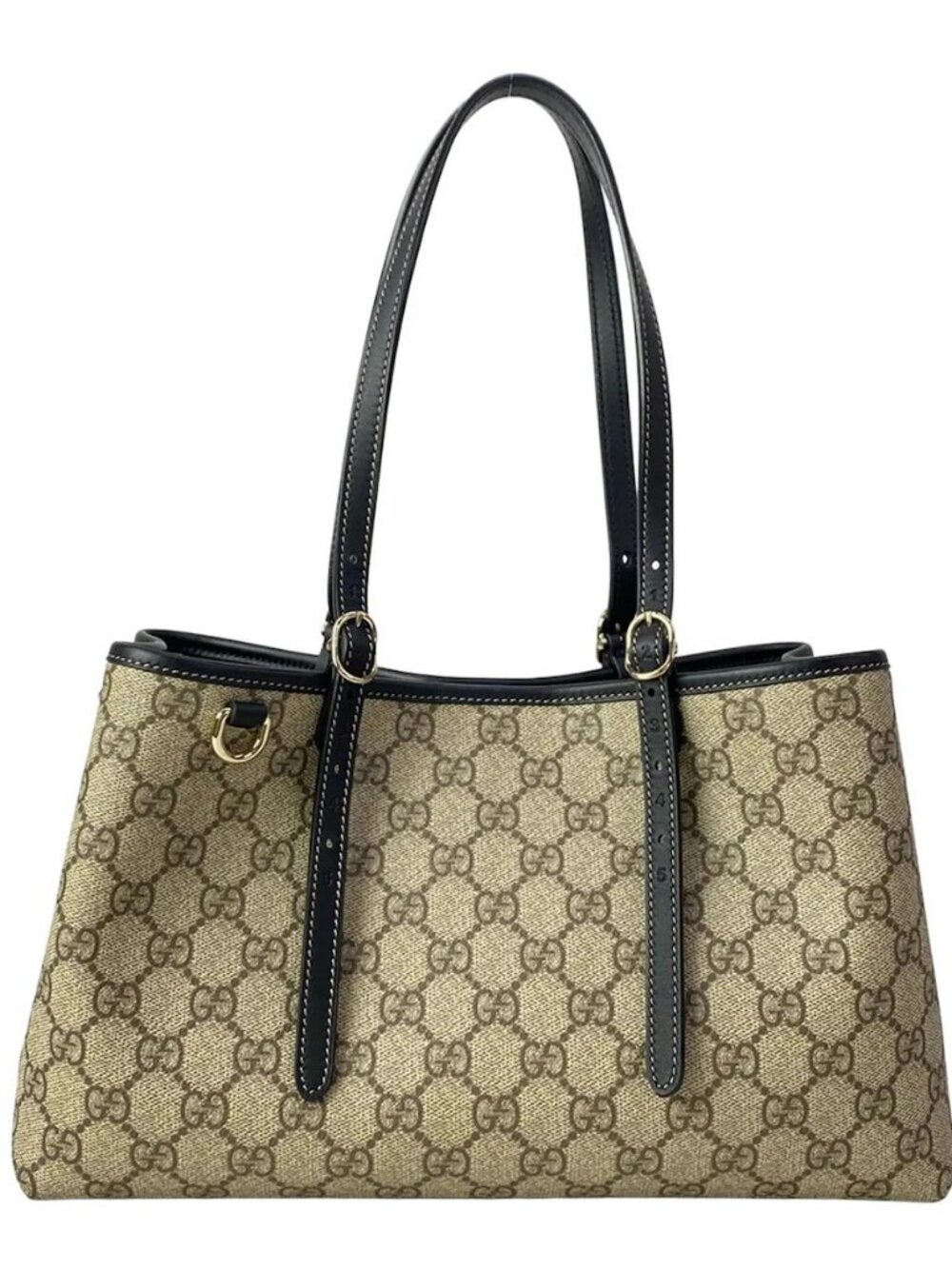 GUCCI GG emblem medium tote bag 815214 Beige Dark Brown Black PVC Leather